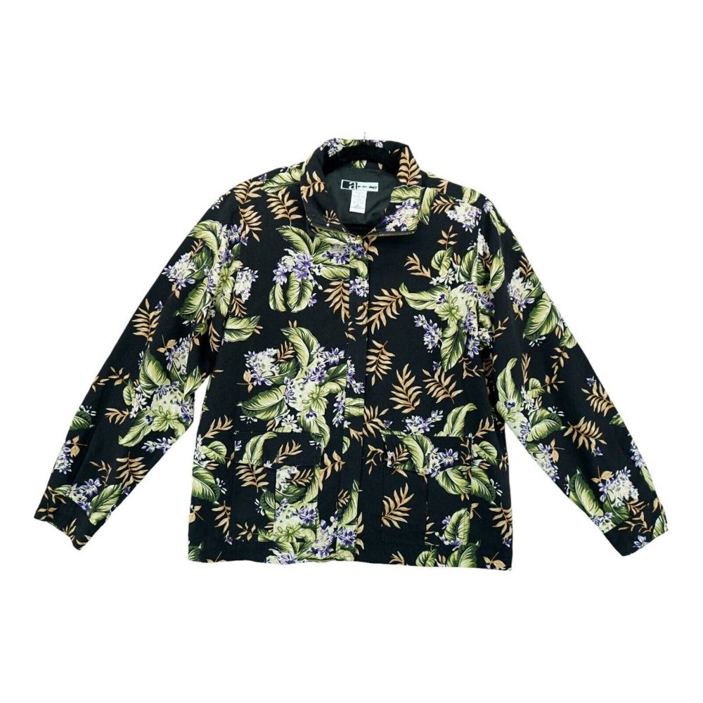 Ae-tiv-ology Women's Black Silk Jacket Floral‎ Full Zip Size Medium
